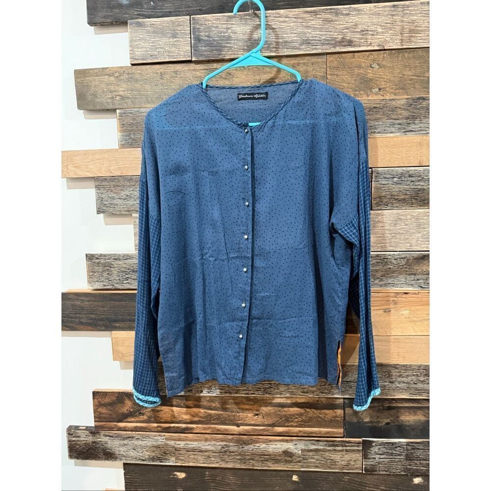 Gudrun Sjoden blue button front top blouse size Small